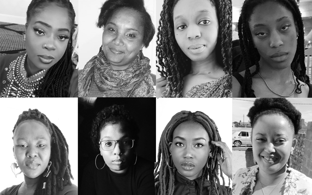 8 black women of different ages in a black and white colour contrast