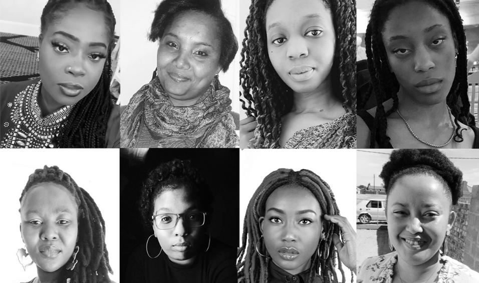 8 black women of different ages in a black and white colour contrast